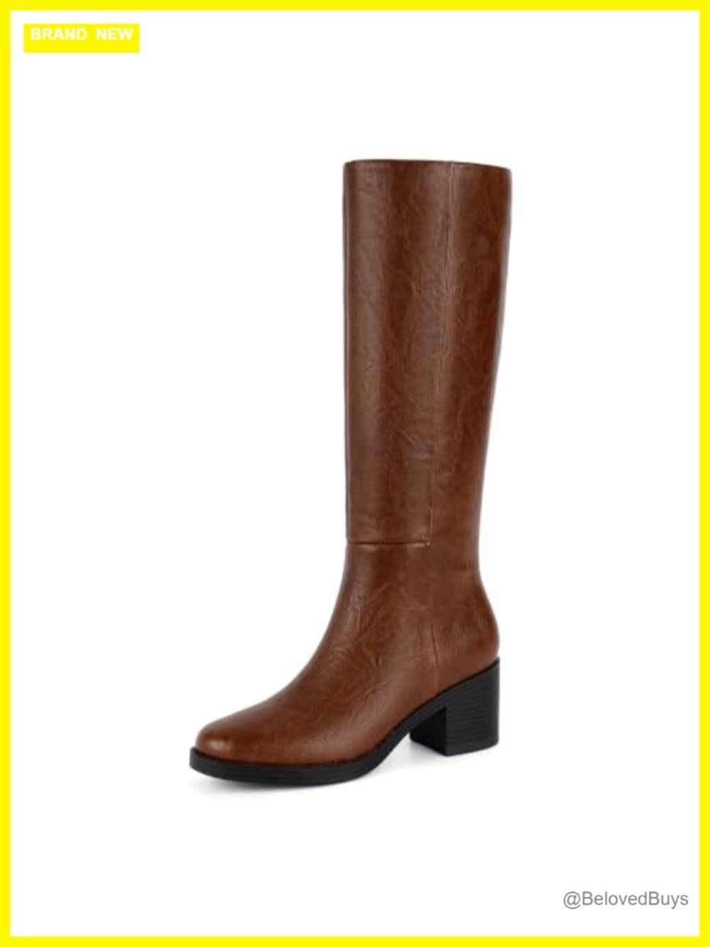 Womens Knee High Boots Faux Leather Chunky Block Heel Round Toe Tall Zip